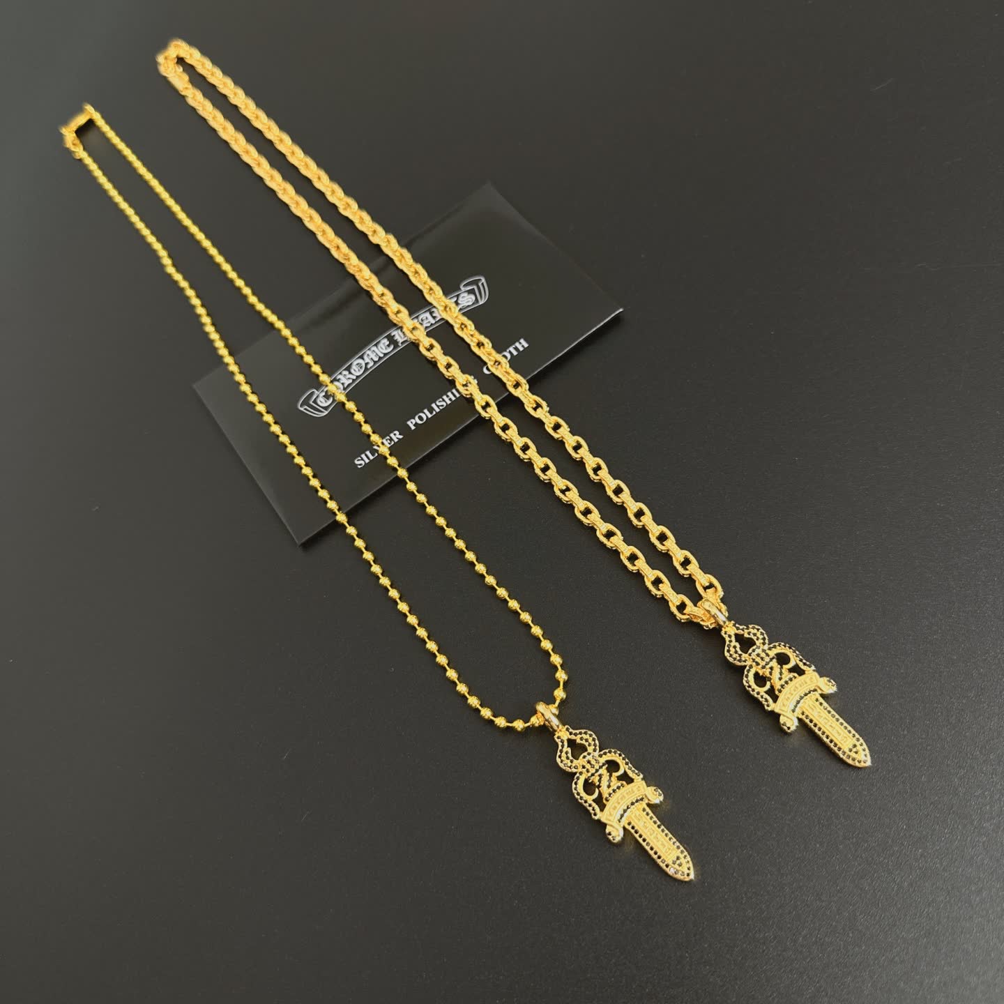Chrome Hearts Gold-Plated Dagger Pendant Necklace